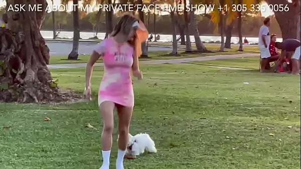 Incredible teen blonde playing without panties in public park