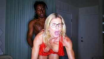 Blonde MILF Cory sucks huge black cocks in interracial threesome
