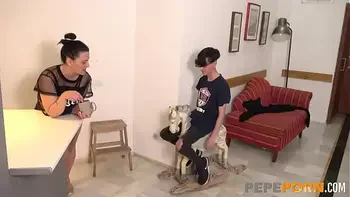 SUPERMOMMY drips her tits in chocolate beforte showing 'em to an inexperienced dude!