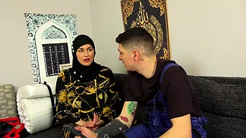 Busty milf in hijab will do anything for a cock