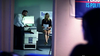Manuel Ferrara fucked hard two sexy girls in an office scene.