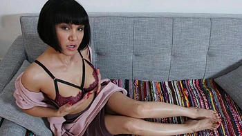 Sultry Black Kat indulges in sensual toy play, teasing her plump pussy and tantalizing natural tits