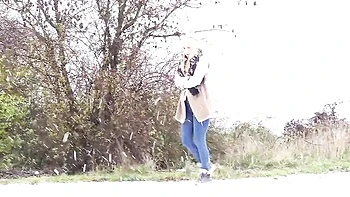 Outdoor solo pissing with a long-haired blonde Bianca Ferrera